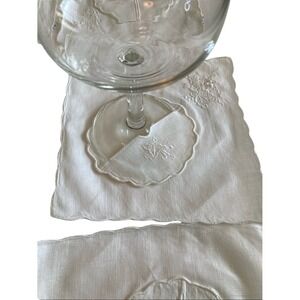 Vtg Peking Handicraft Cocktail Napkin Drink Slipper White Linen Blend Set of 12